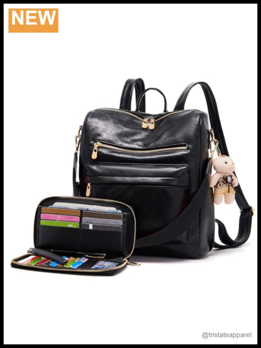 Vegan Leather Backpack Purse Shoulder Bag Travel Set 2pc